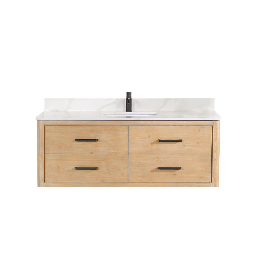 Cristo 55'' Wall Mounted Single Bathroom Vanity with Calacatta Quartz Top