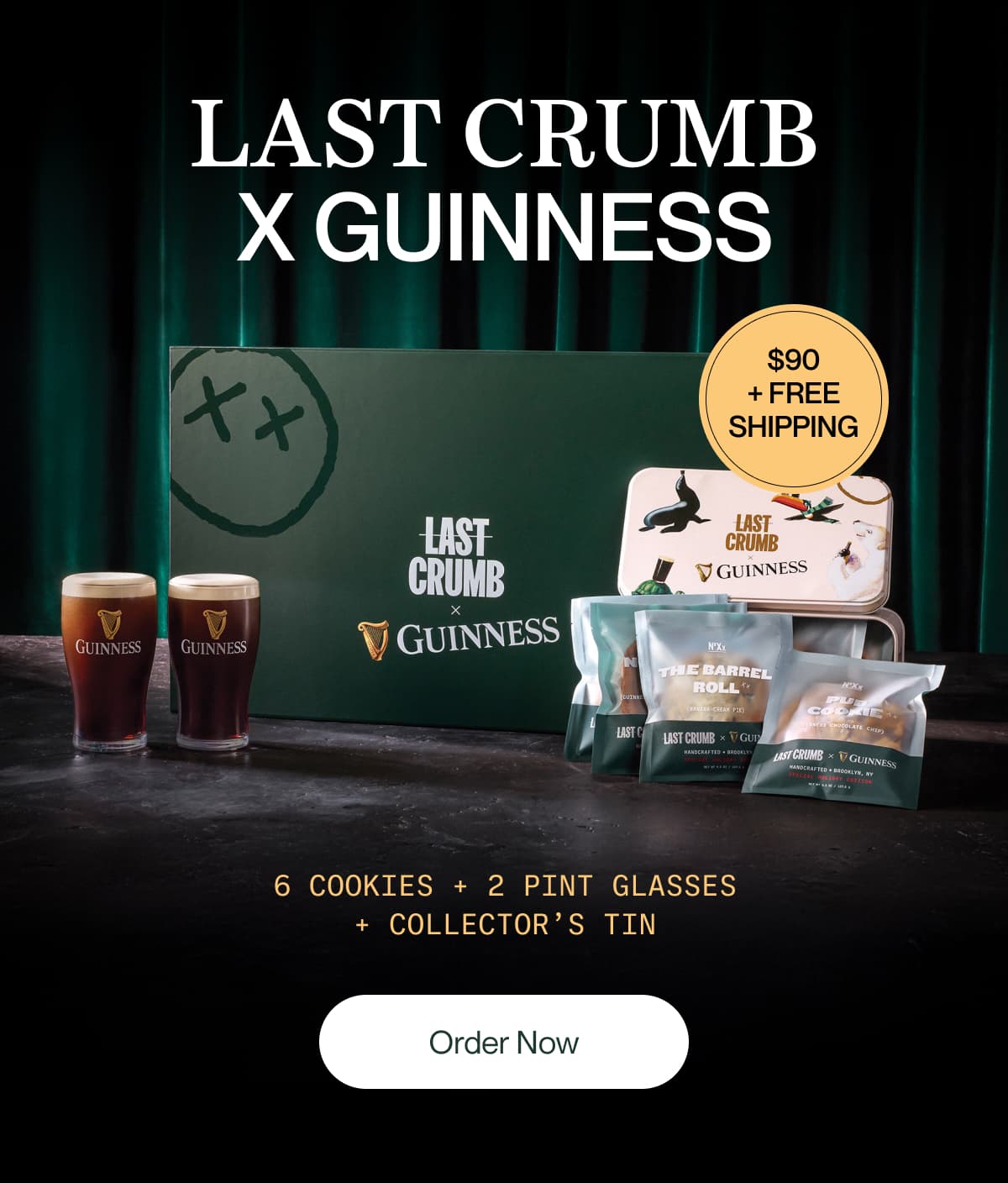 LAST CRUMB x GUINNESS | 6 cookies + 2 pint glasses + collector’s tin | Order Now