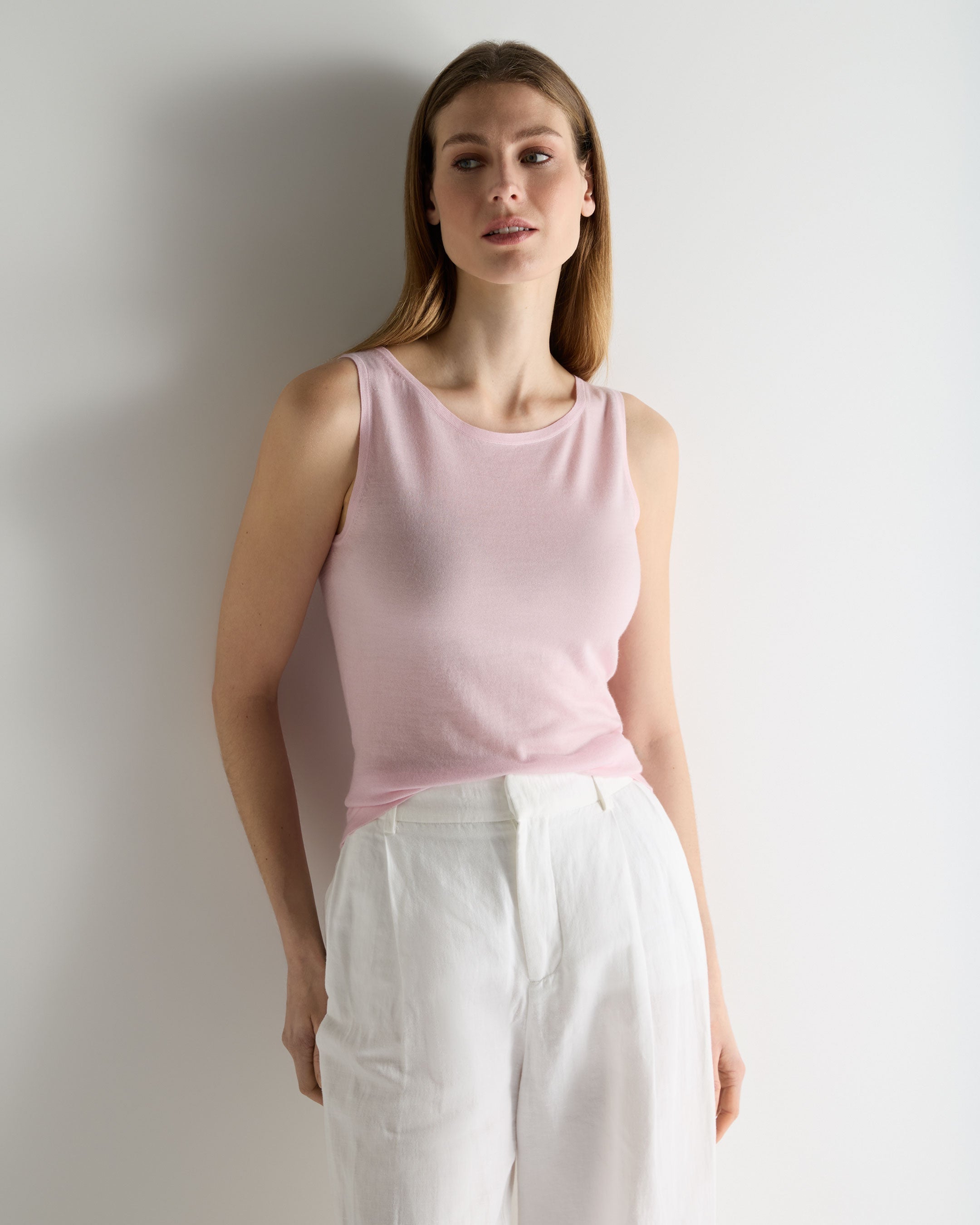 Image of Women's Ella Superfine Cashmere Shell Top Rosewater Pink