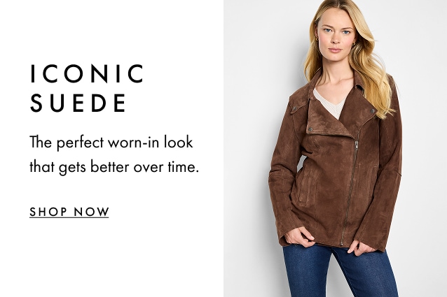Woman wearing a suede jacket