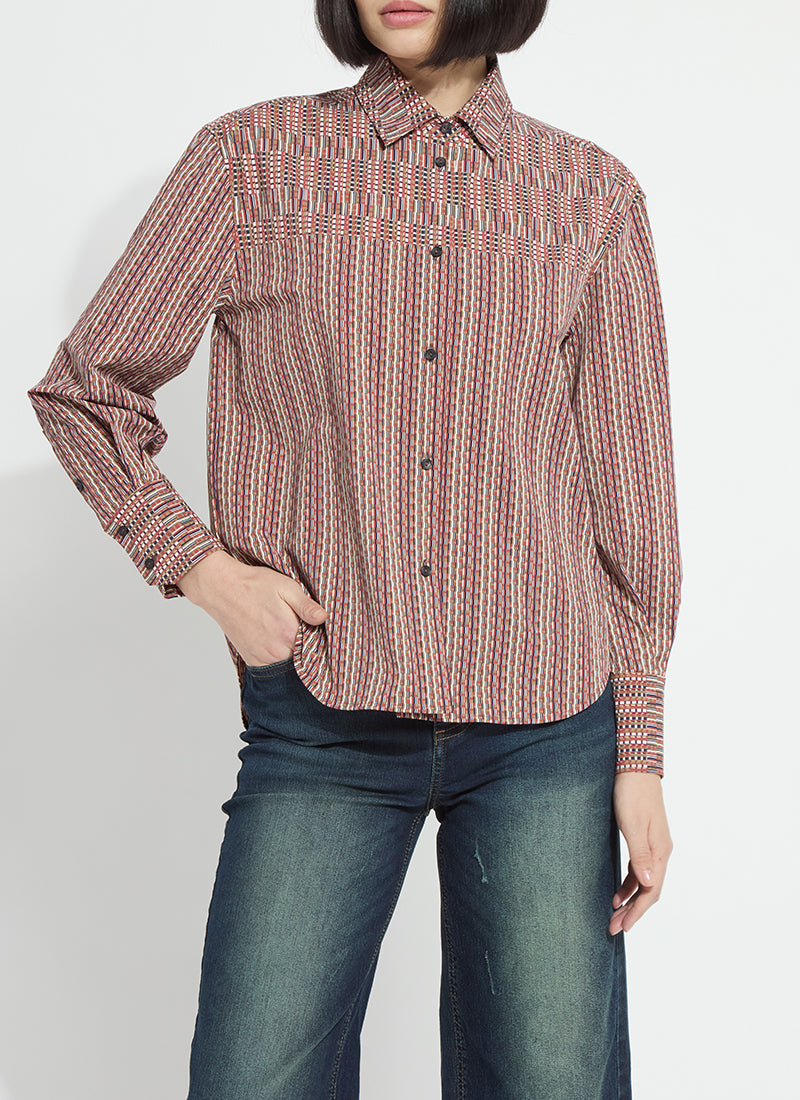 Image of Marjorie Placed Print Button Up Shirt
