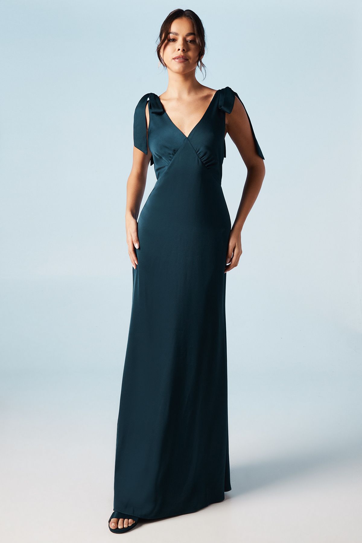Coast Honoured Satin Back Crepe V Neck Tie Shoulder Maxi Bridesmaid Dress