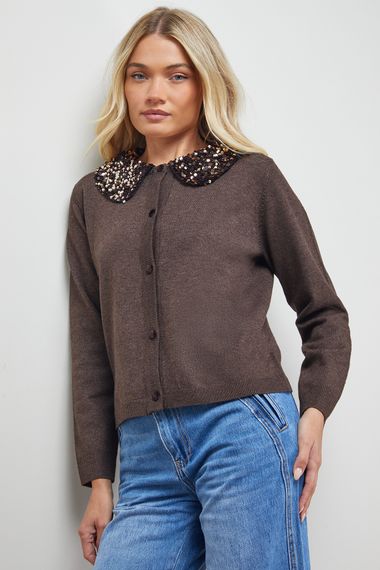 Sequin Collar Cardigan