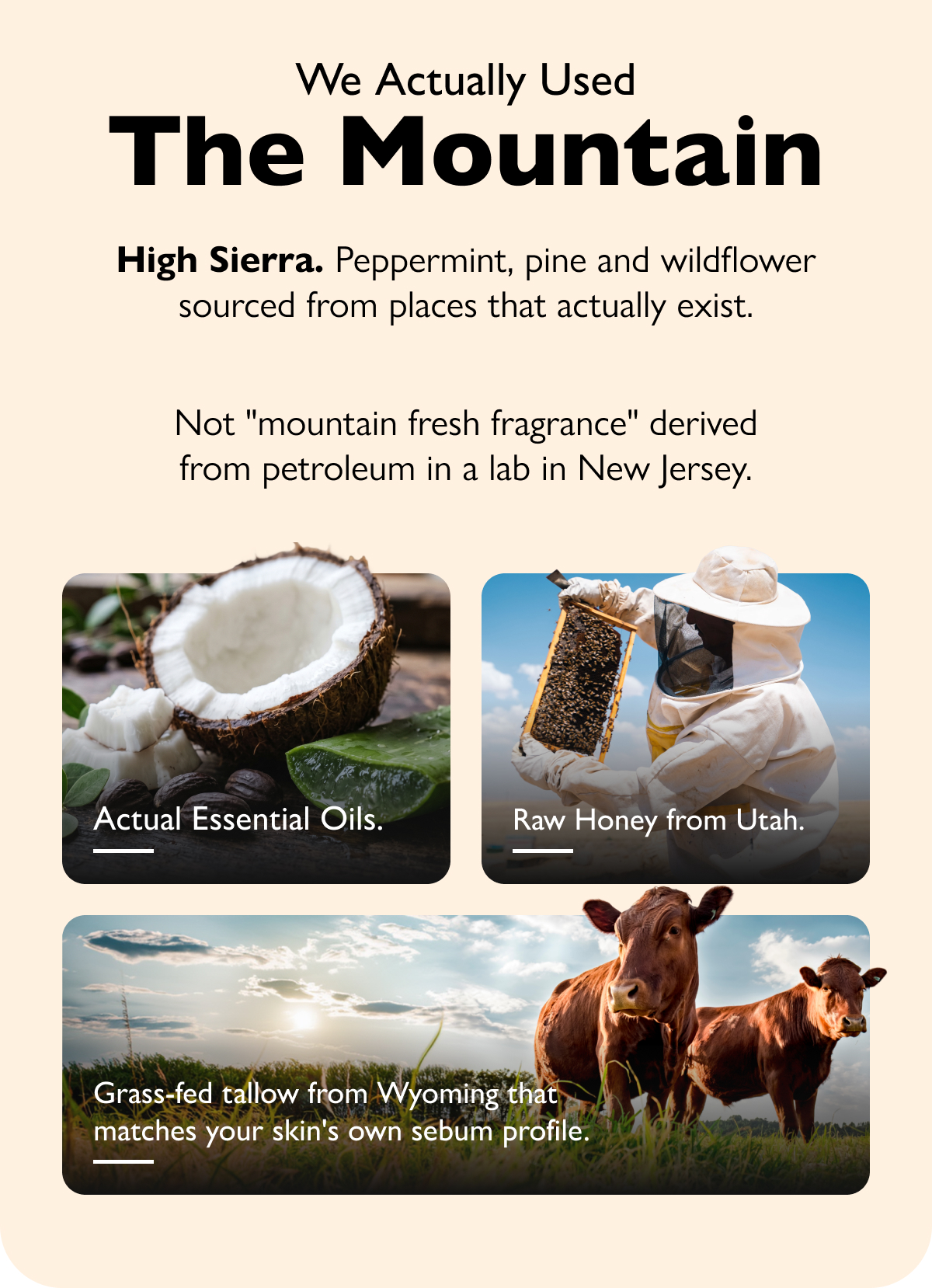 We Actually Used The Mountain High Sierra. Peppermint, pine and wildflower sourced from places that actually exist. Not 