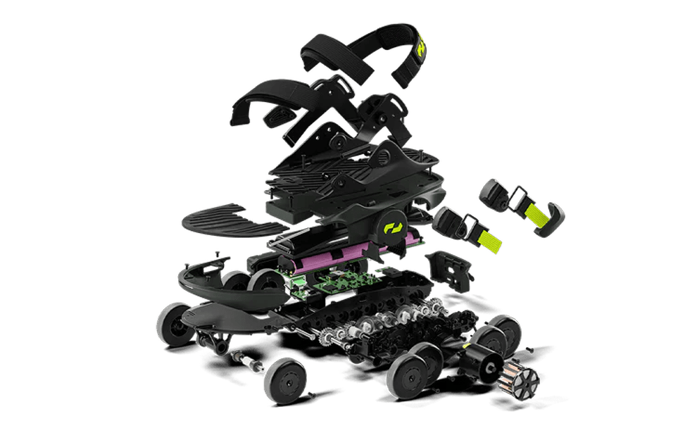 Exploded view of Shift Robotics Moonwalkers showing internal components and mechanical parts.
