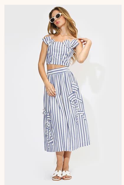 Emma Striped 3D Floral Detail Crop Top