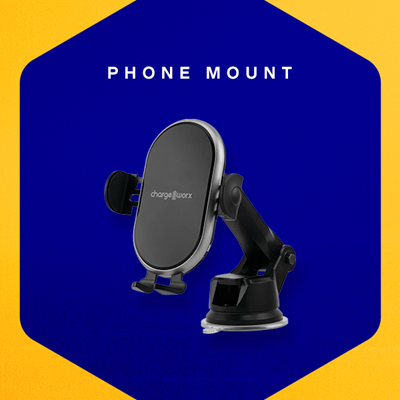 Chargeworx Phone Mount. This multi-functional car mount offers a built-in motion sensor to mount or dismount with one hand. Also features fast wireless charging when your phone is mounted