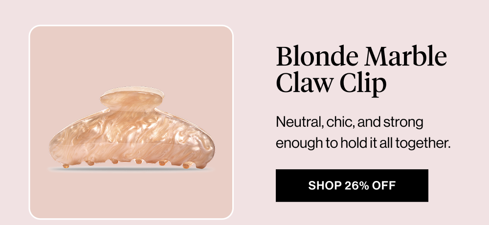 Blonde Marble Claw Clip. Neutral, chic, and strong enough to hold it all together.