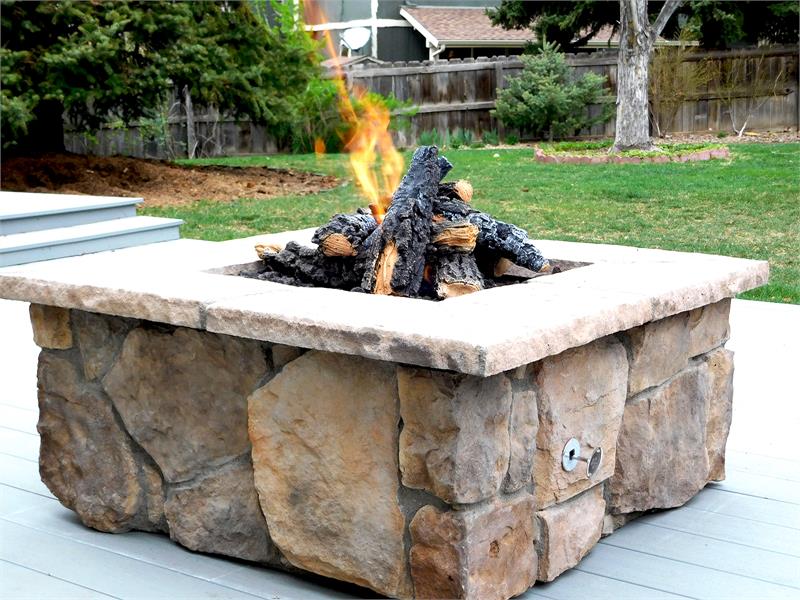 42" Square Custom Stone Gas Fire Pit