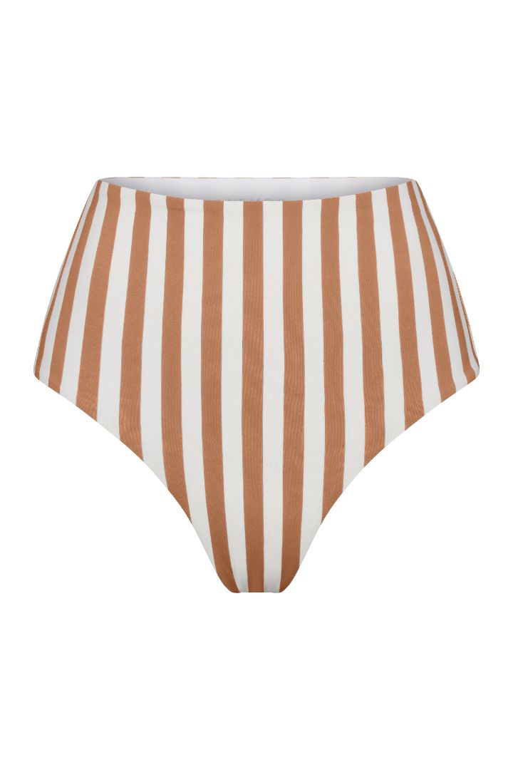 Image of High-Waist Bikini Bottom in Fawn Vertical Stripes