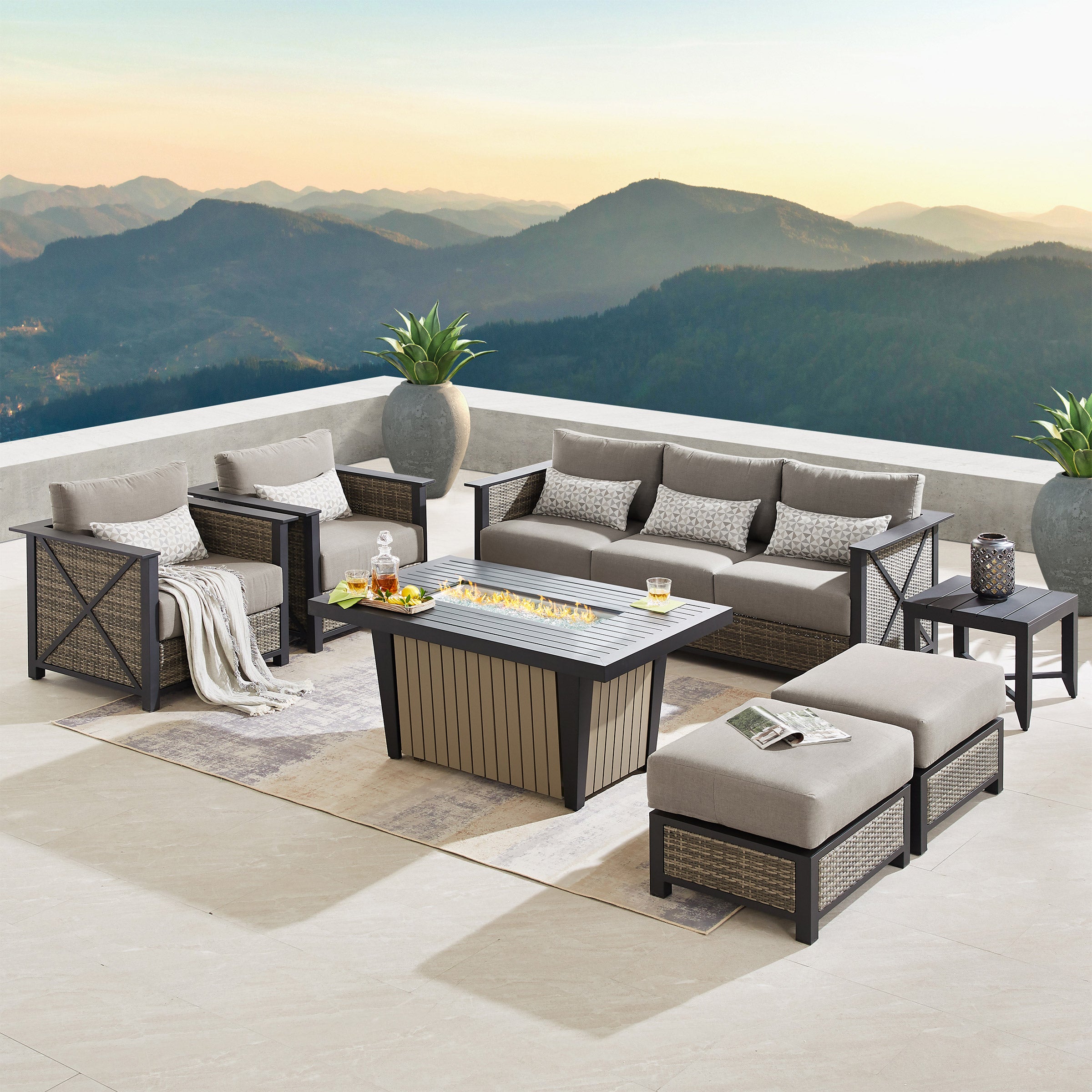 Sirio Chelsey 7-Piece Fire Outdoor Patio Seating Set