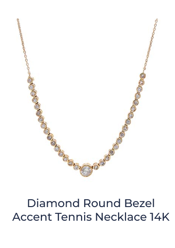 Diamond Round Bezel Accent Tennis Necklace 14K