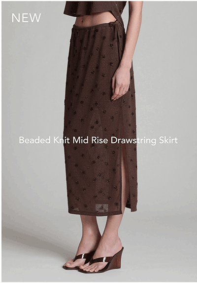 Beaded Knit Mid Rise Drawstring Skirt