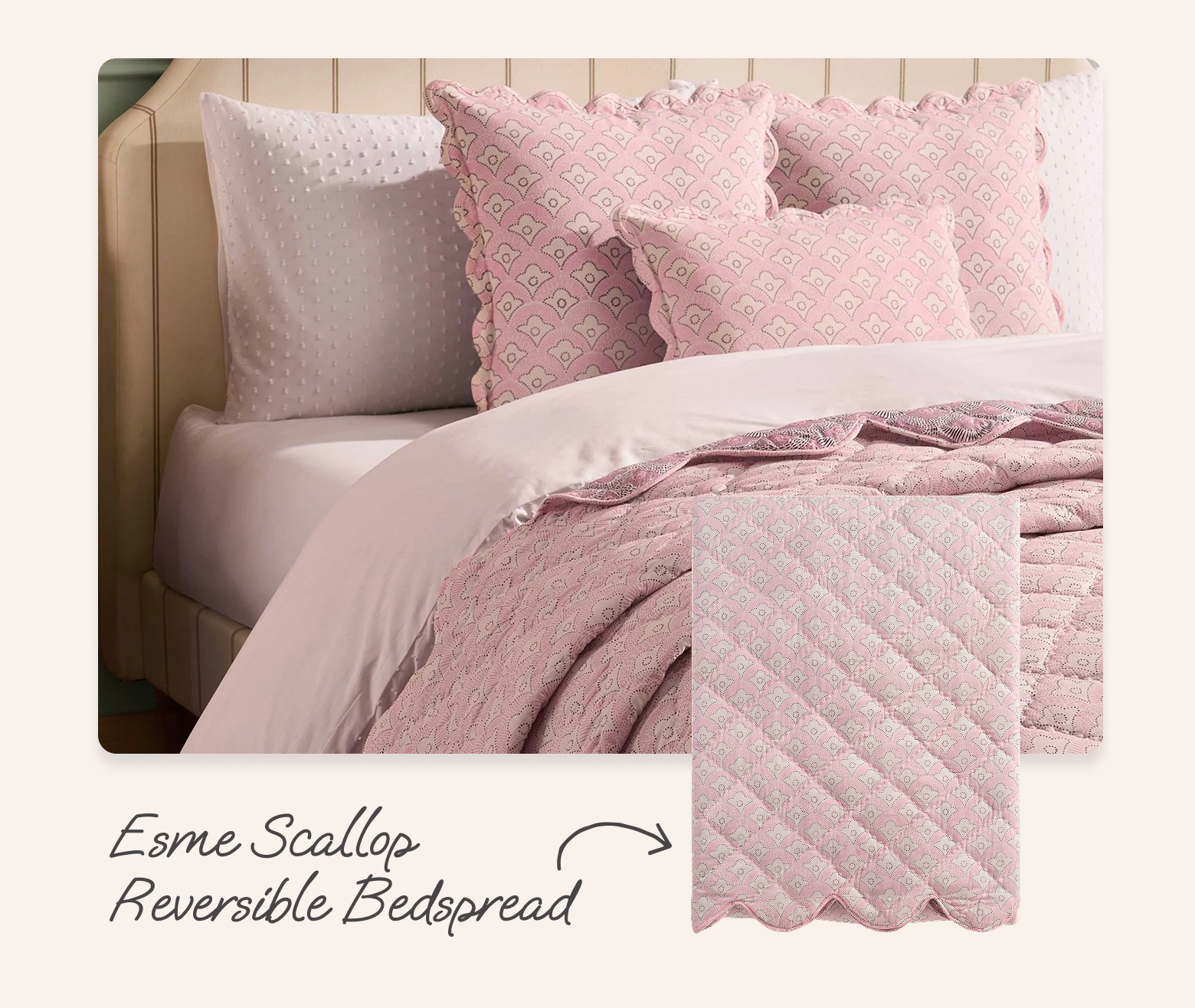 Esme 100% Cotton Printed Scallop Reversible Bedspread