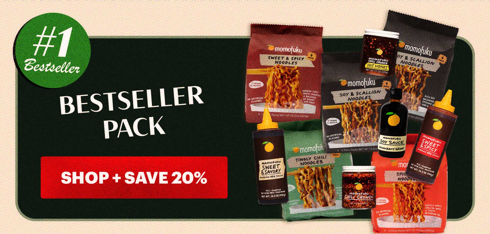 Header: Bestseller Pack BADGE: #1 BESTSELLER CTA: SHOP + SAVE 20% 