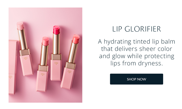 LIP GLORIFIER A hydrating tinted lip balm that delivers sheer color and glow while protecting lips from dryness.