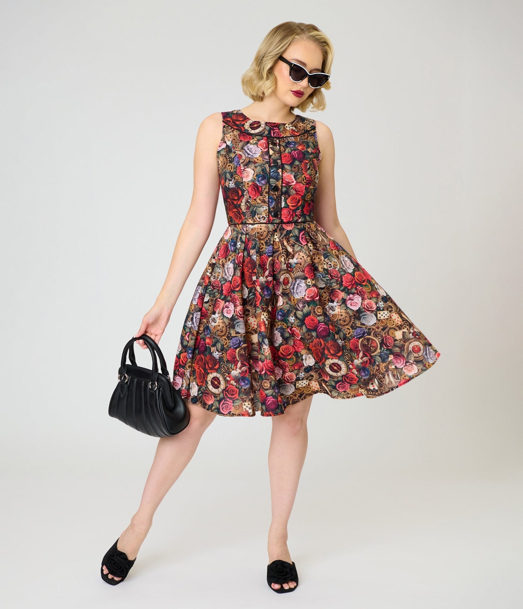 Image of Retrolicious Floral Rabbit Print Elizabeth Dress