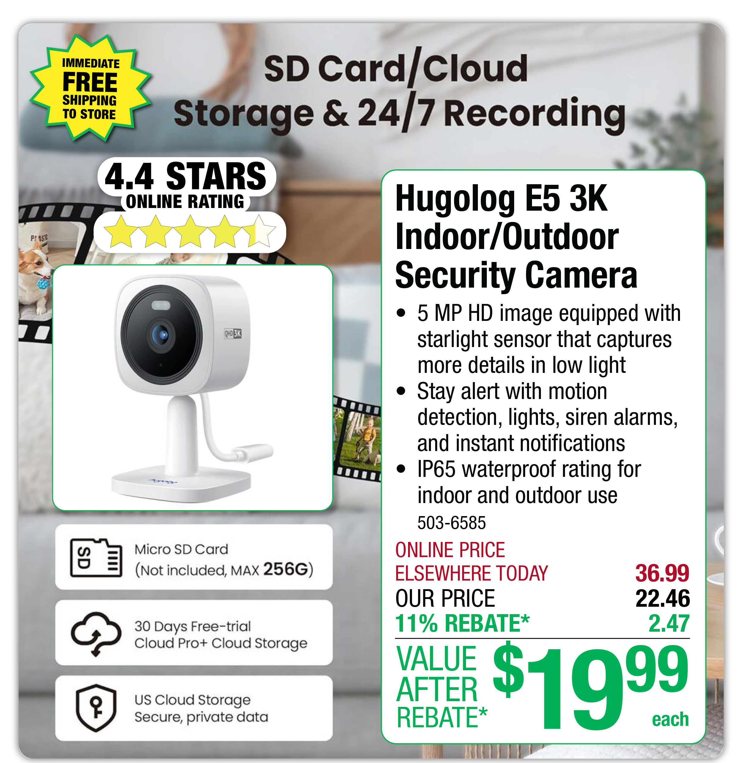 Hugolog E5 3K Indoor/Outdoor Security Camera - ONLY $19.99 After Rebate*!