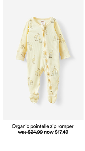 Organic pointelle zip romper was $24.99 now $17.49