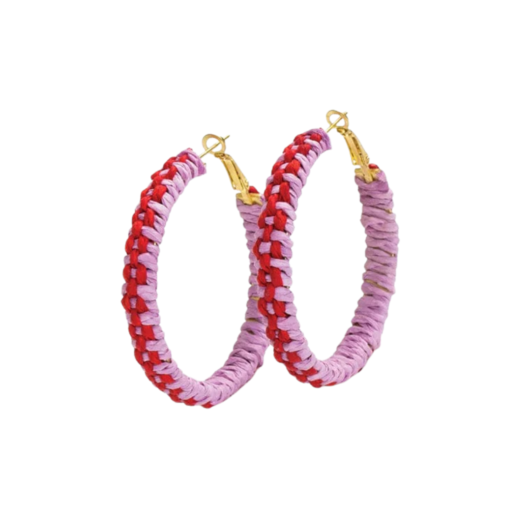 Image of Holly Two-Color Woven Raffia Hoops