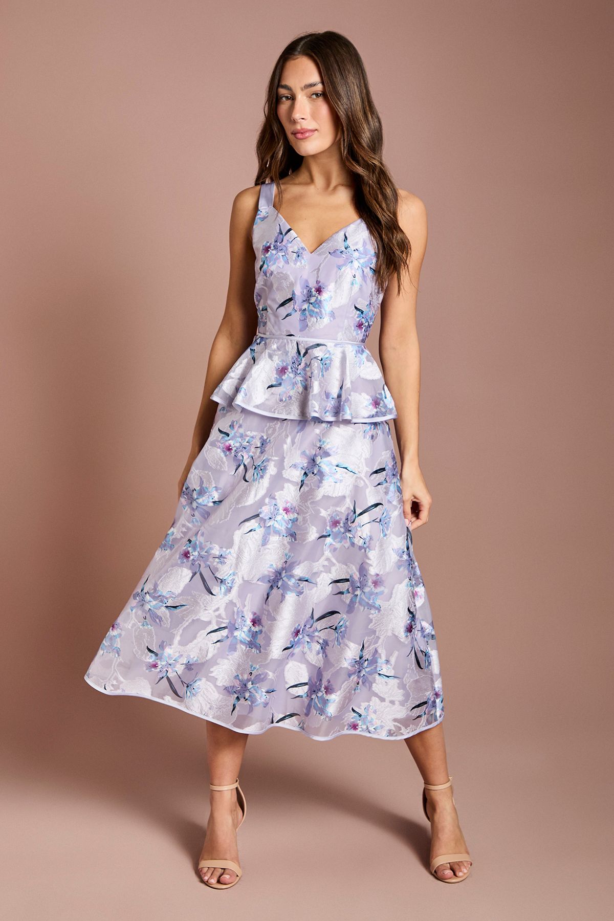 Satin Jacquard Cami Full Skirted Midi Dress