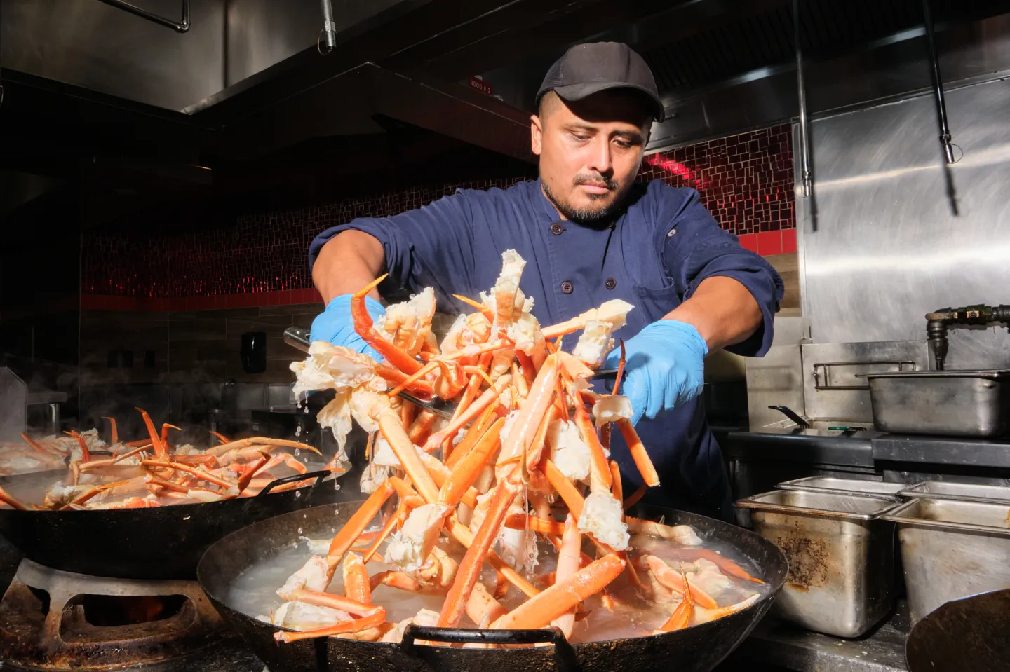 Lobster claws in a pot at a Vegas buffet