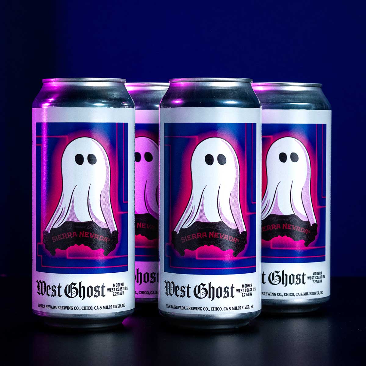 Four cans of West Ghost IPA