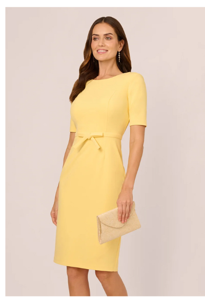 Short Sleeve Bow Waist Sheath Dress In Warm Sun
