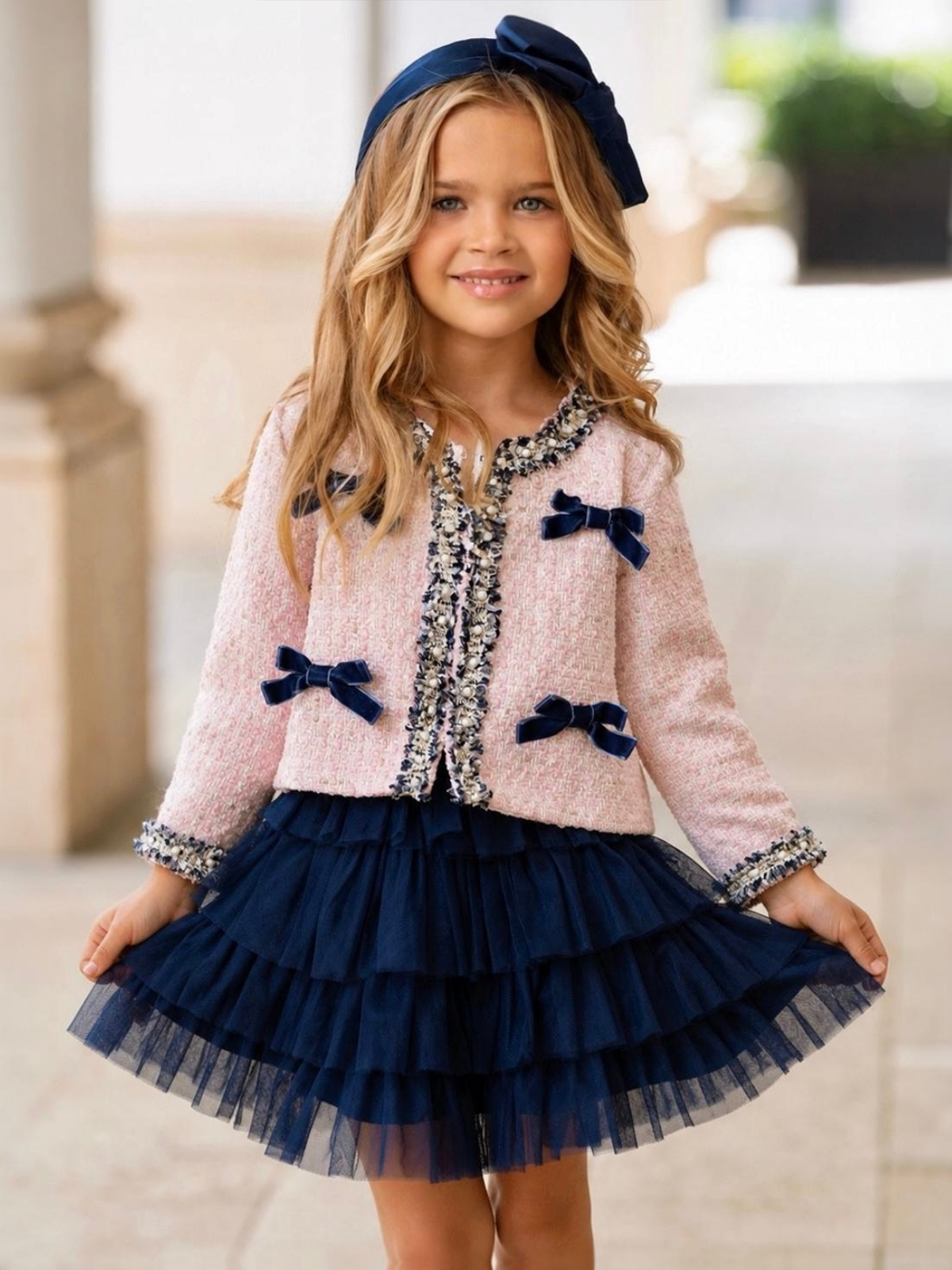 Image of Bow Bliss Tweed Jacket and Tulle Skirt Set