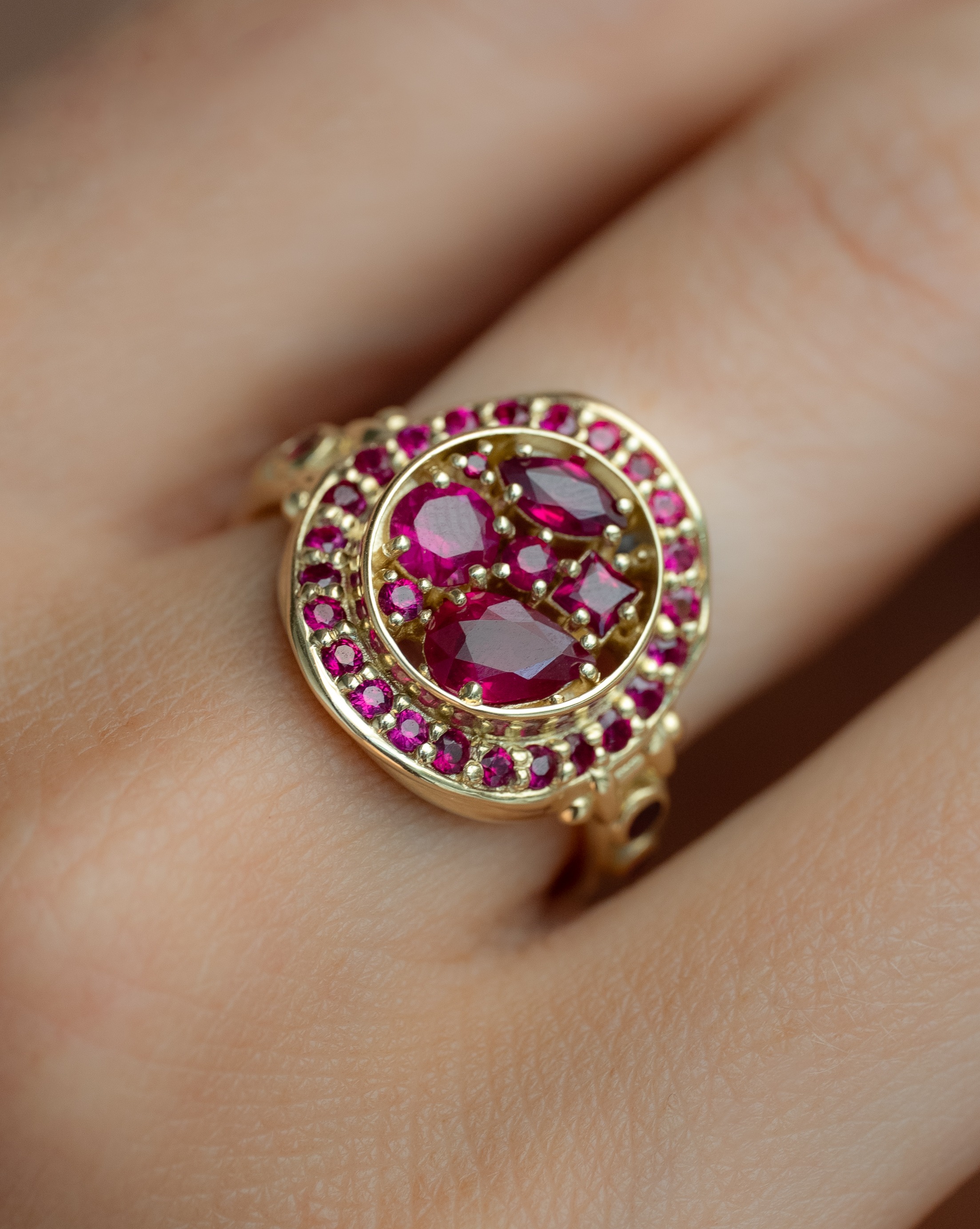 Asteria Halo Ruby Ring Solid Gold