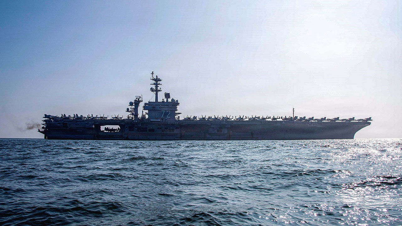 The Nimitz-class aircraft carrier USS Abraham Lincoln sails in the Arabian Sea on February 11th 2026