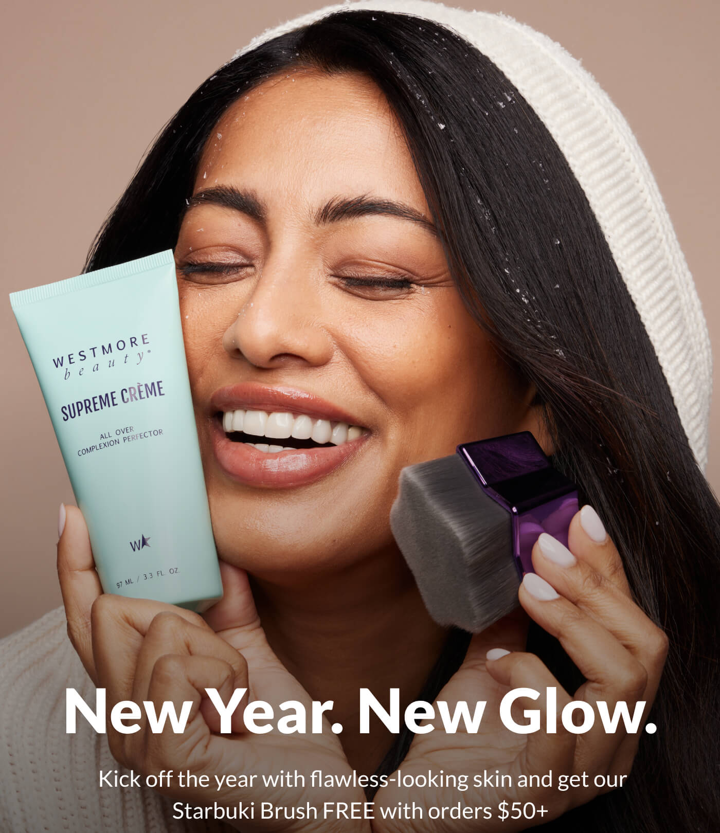 New Year. New Glow.  &nbsp;Kick off the year with flawless-looking skin and get our Starbuki Brush FREE with orders $50+