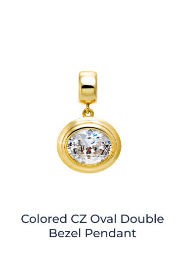 Colored CZ Oval Double Bezel Pendant