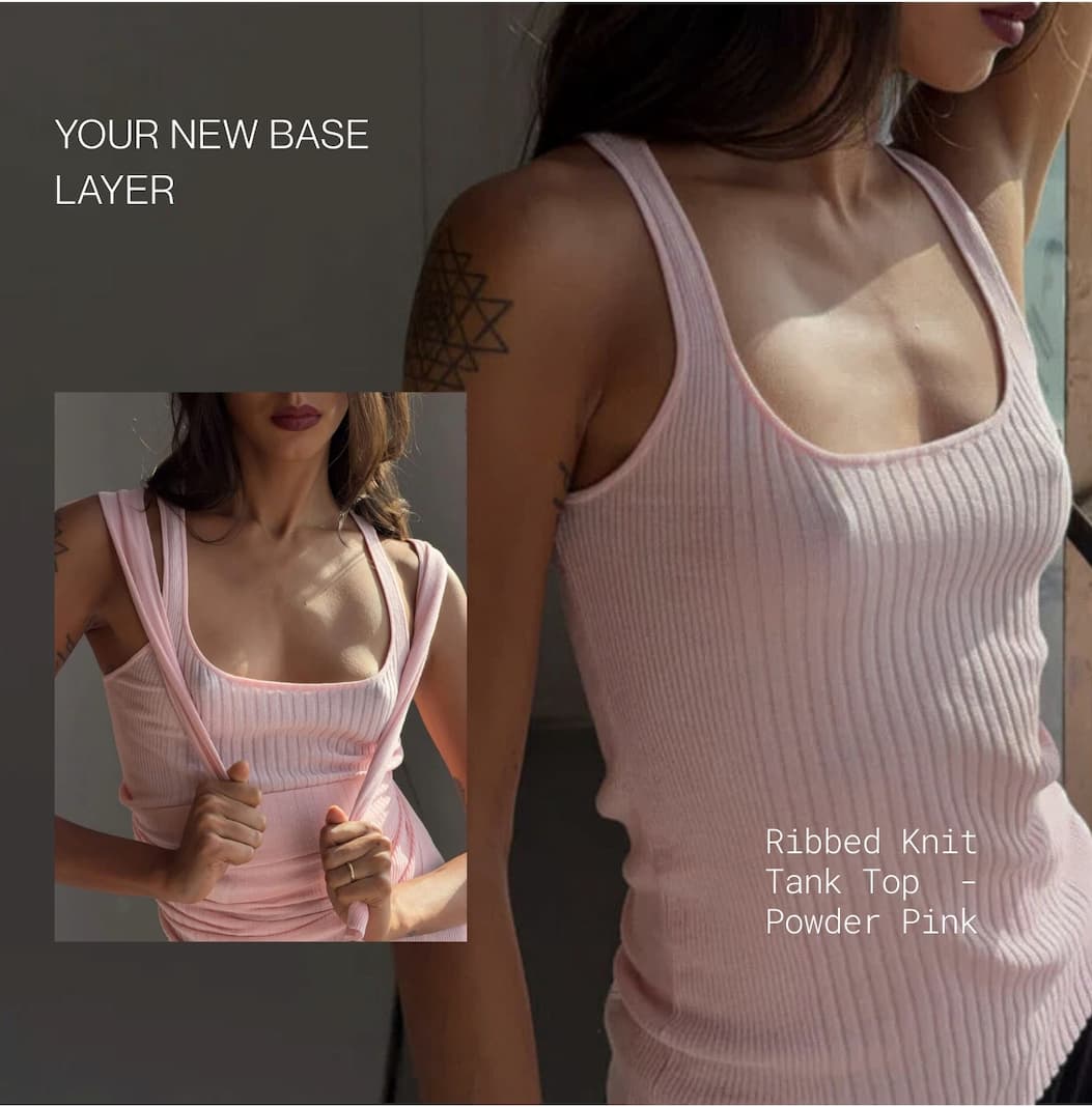 your new base layer Ribbed Knit Tank Top - Powder Pink 