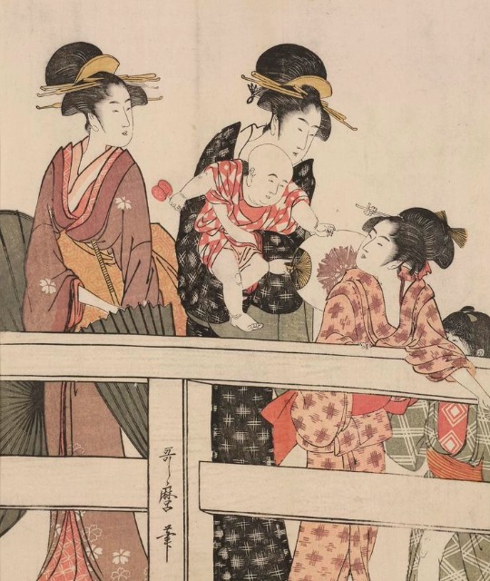 Women and children on Ryogoku Bridge.