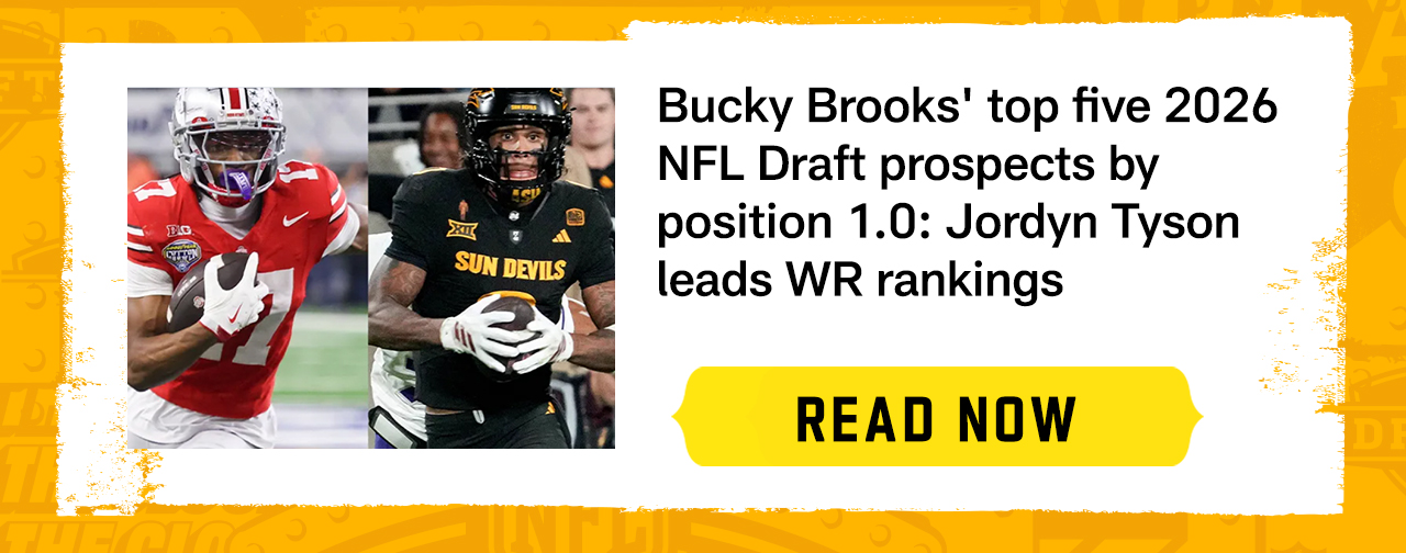Bucky Brooks' top five 2026 NFL Draft prospects by position 1.0: Jordyn Tyson leads WR rankings. Read Now.
