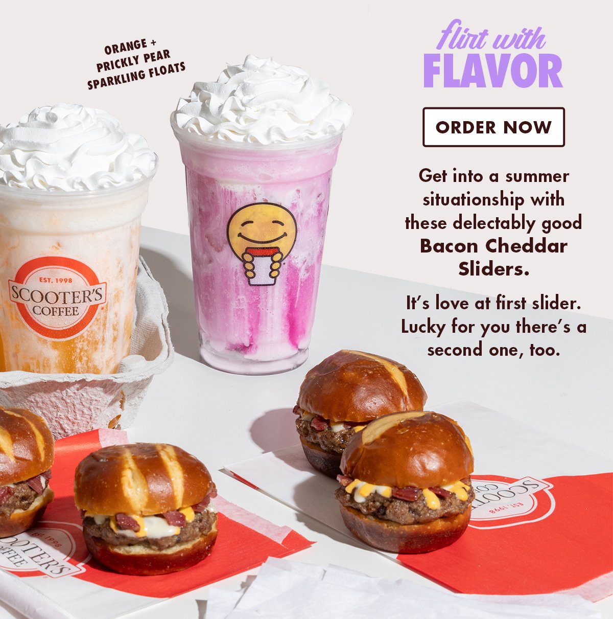 Get into a summer situationship with these delectably good Bacon Cheddar Sliders. Order Now