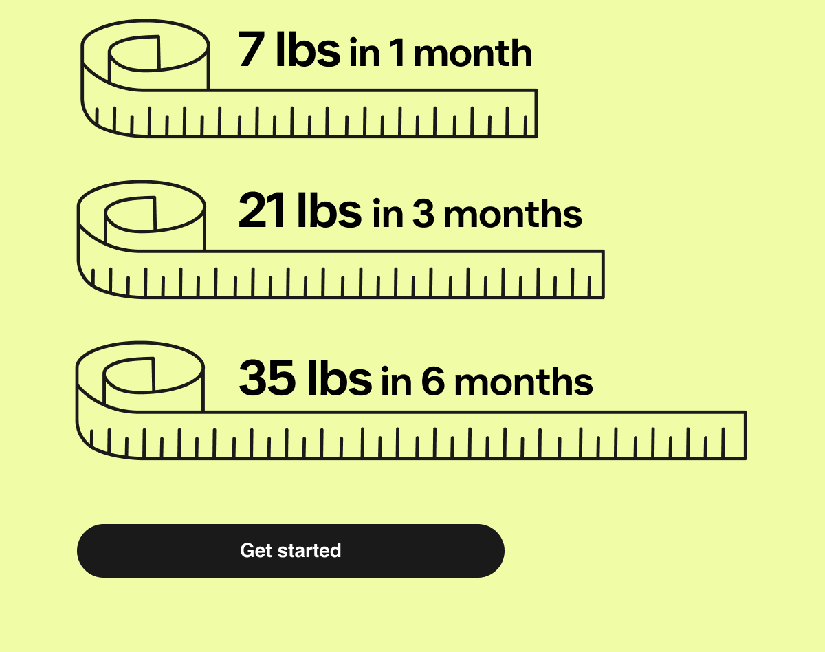 7 lbs in 1 month | 21 lbs in 3 months | 35 lbs in 6 months