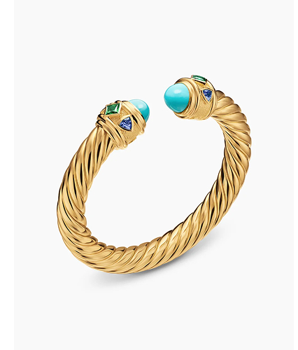 Renaissance® Cablespira® Bracelet18K Yellow Gold with Turquoise, Tsavorite and Tanzanite, 9mm