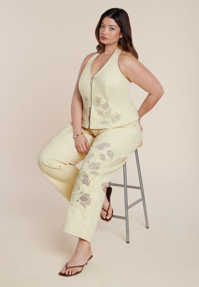 Floral Embroidery Jean