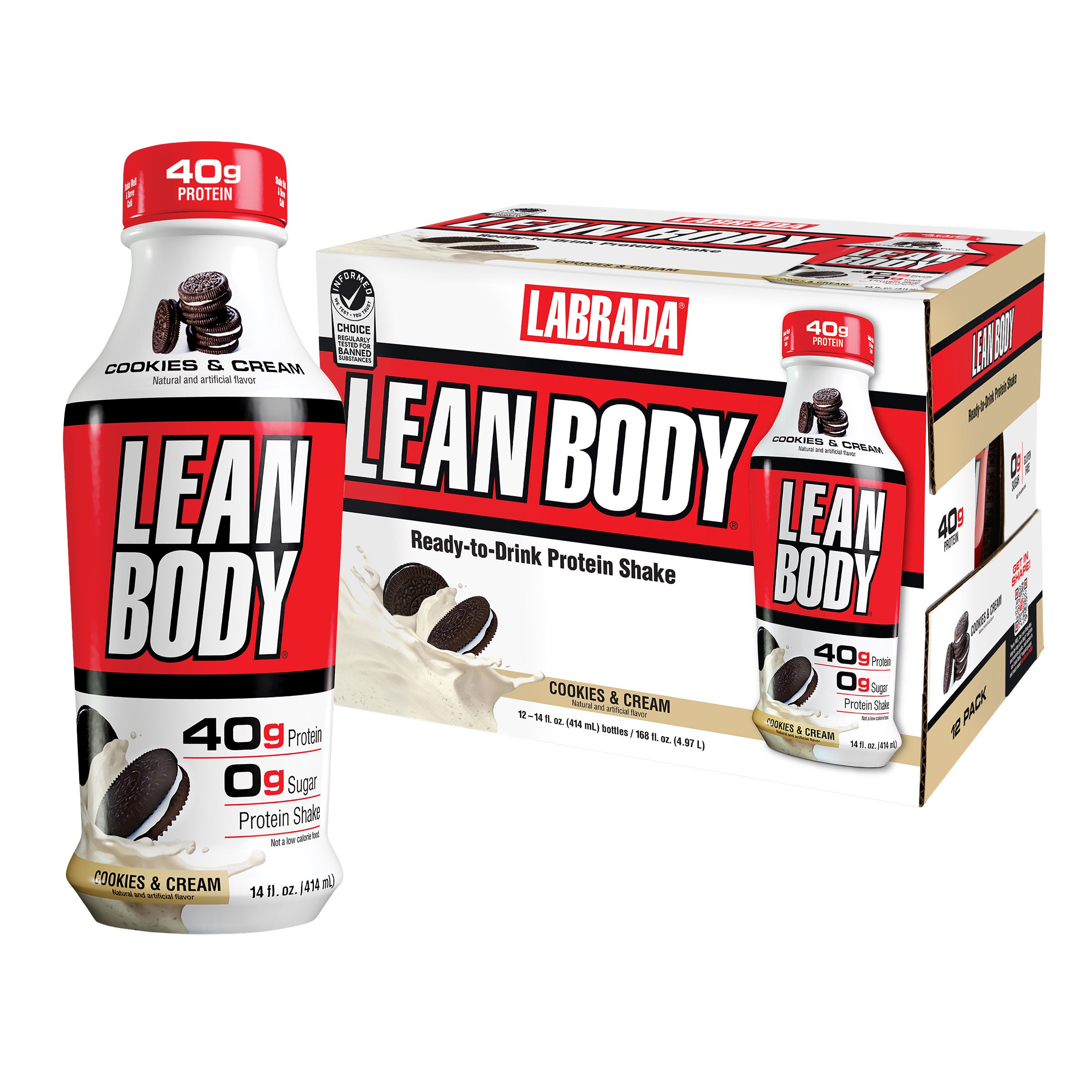 Lean Body Cookies & Cream Protein Shake 14 fl oz, 12-Pack
