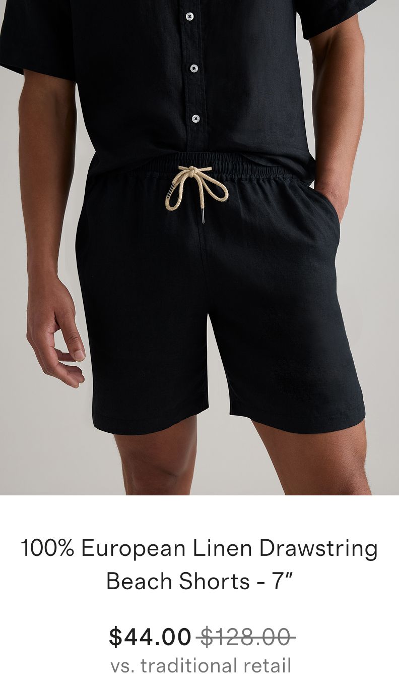 100% European Linen Drawstring Beach Shorts - 7"