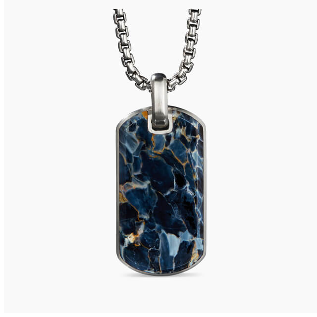Chevron Tag Sterling Silver with Pietersite, 35mm