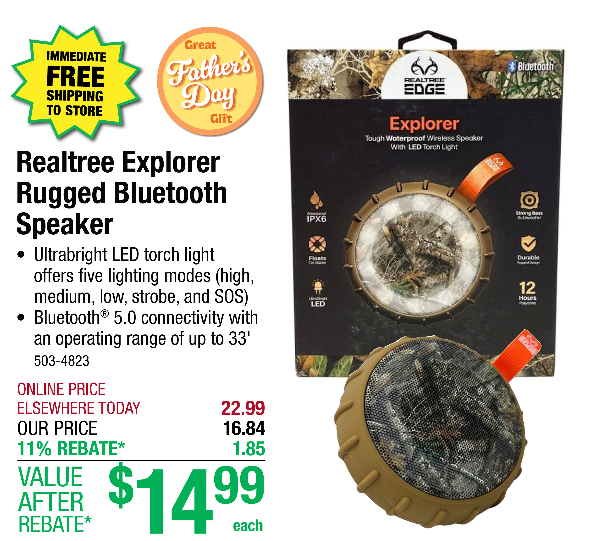 Realtree Explorer Rugged Bluetooth Speaker - ONLY $14.99 After Rebate*!