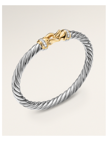 Cable Flex® Buckle Bracelet Sterling Silver with 14K Yellow Gold and Diamonds, 6mm