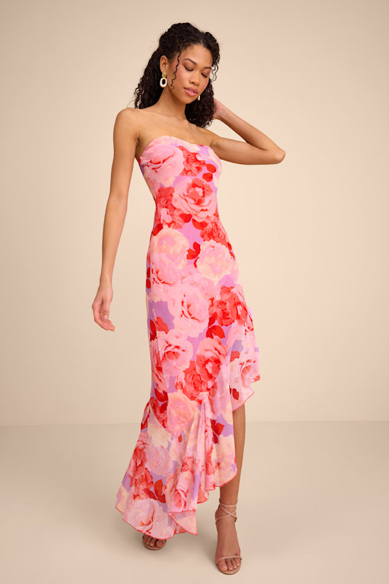 Image of Simia Lavender Multi Floral Asymmetrical Midi Dress