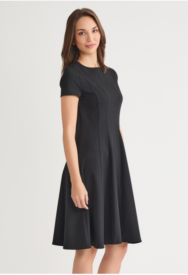 Fit & Flare LuxeStretch Ponte Dress, Black - True Fit