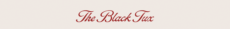 Promotional banner on beige background. Text at top reads 'LIMITED TIME | UP TO 30% OFF' followed by The Black Tux logo in red script. Large decorative text reads '30% Off Purchases' above 'Treat Yourself Event' in textured red lettering, with '20% Off Rentals' below. Headline reads 'Get What You Actually Want' followed by 'If it didn't make it under the tree, get it now with up to 30% off.' Red button at bottom reads 'SHOP THE EVENT →'