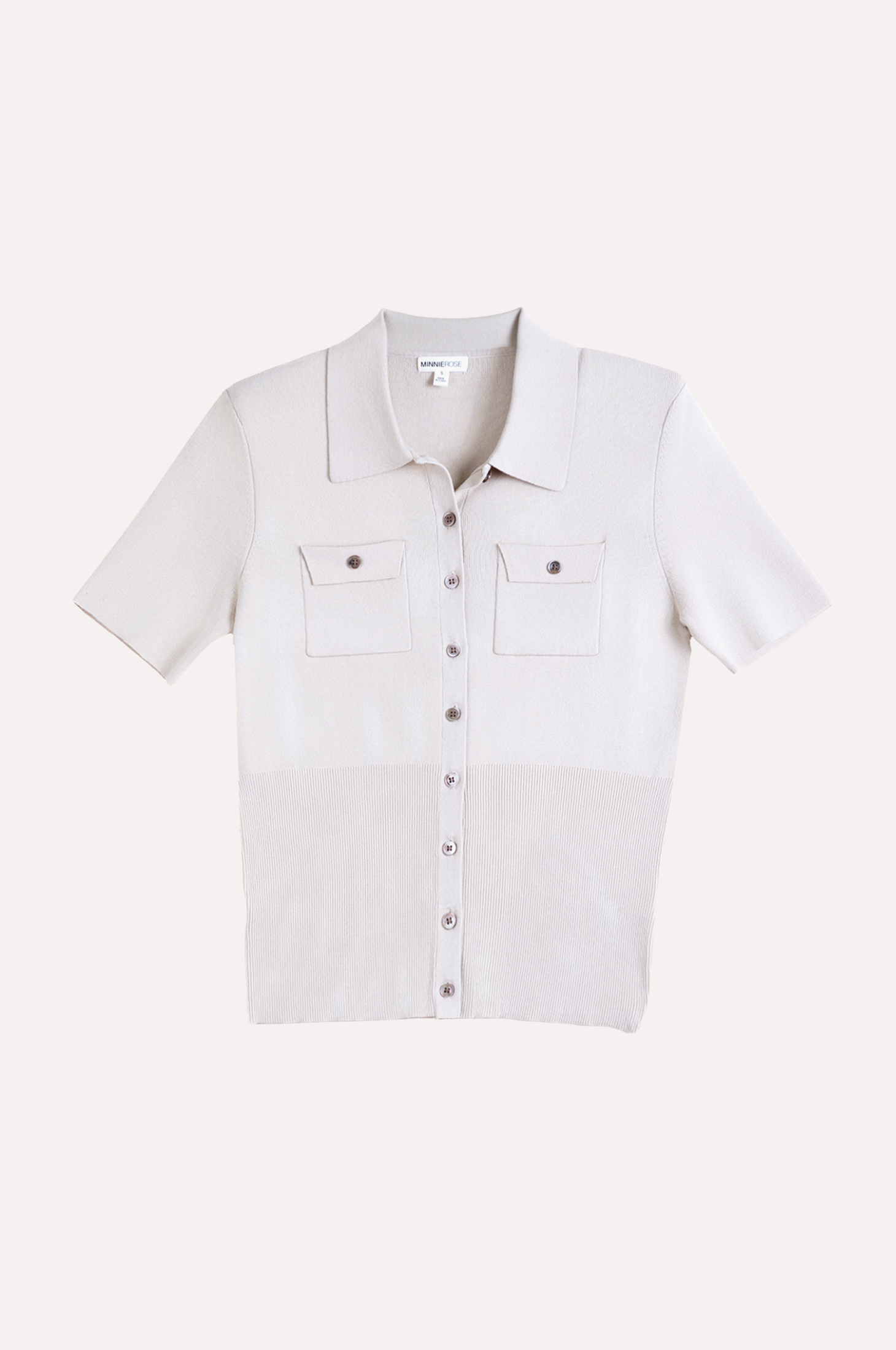 Image of Viscose Short Sleeve Collard Shirt With Shoulder Pads