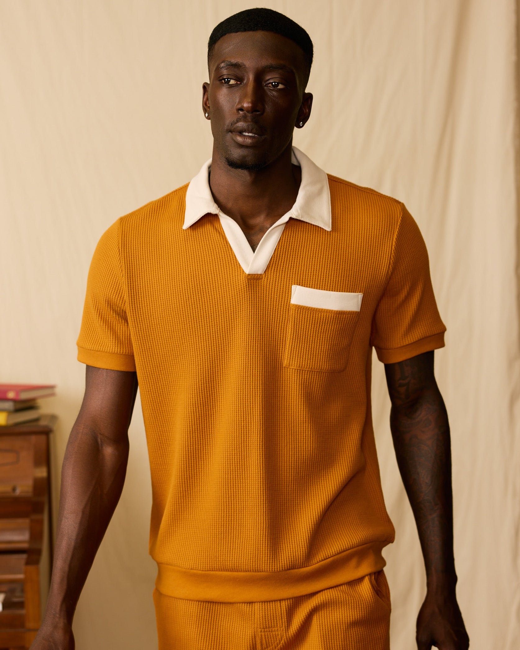 Image of The Cannes Waffle Knit Polo Shirt - Burnt Sienna
